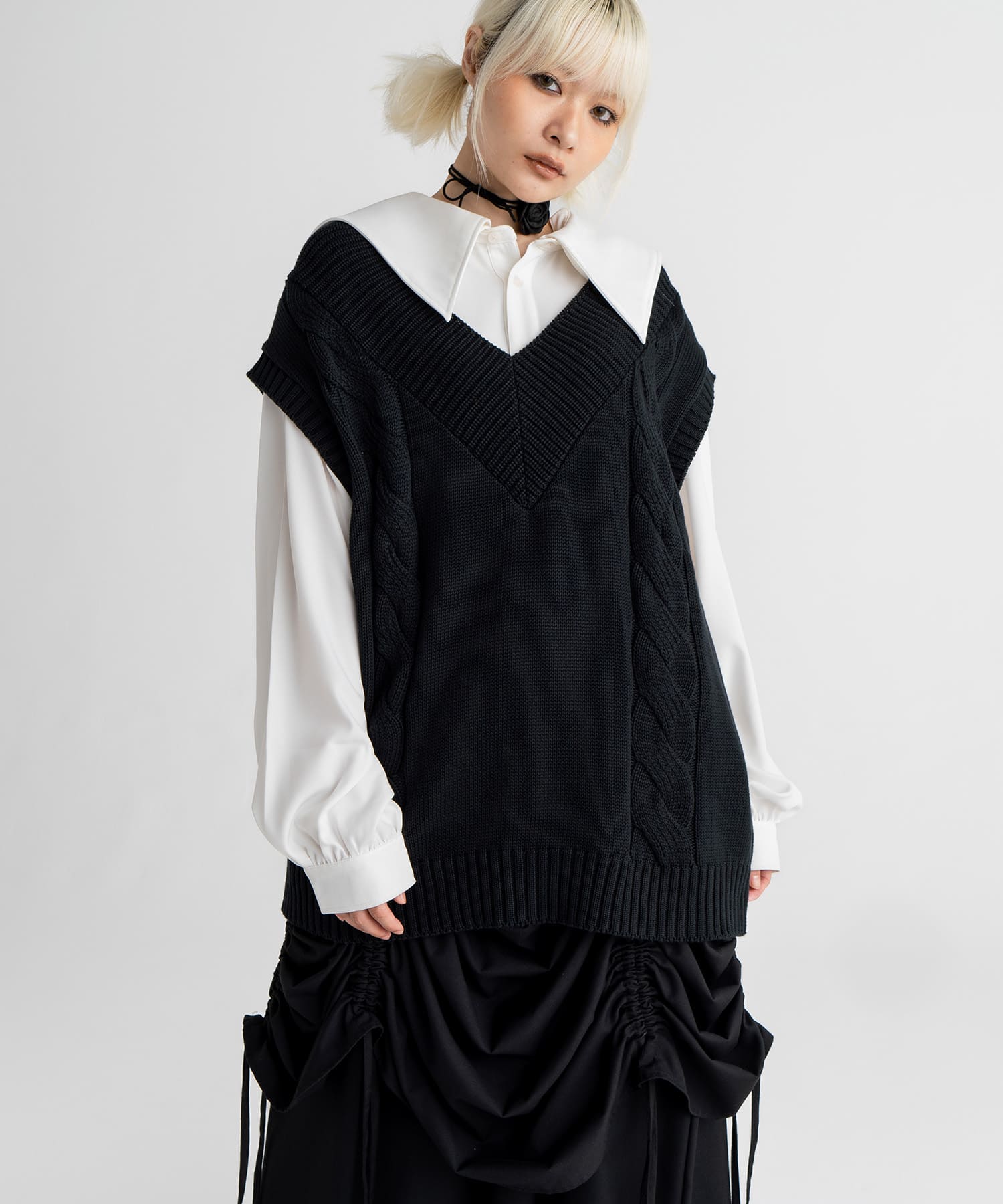 【PREORDER：8/15~】over rib knit vest