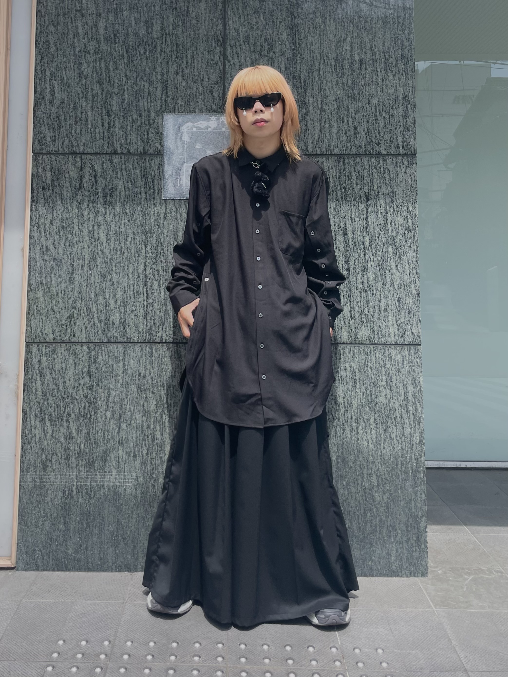 button pleats long shirt