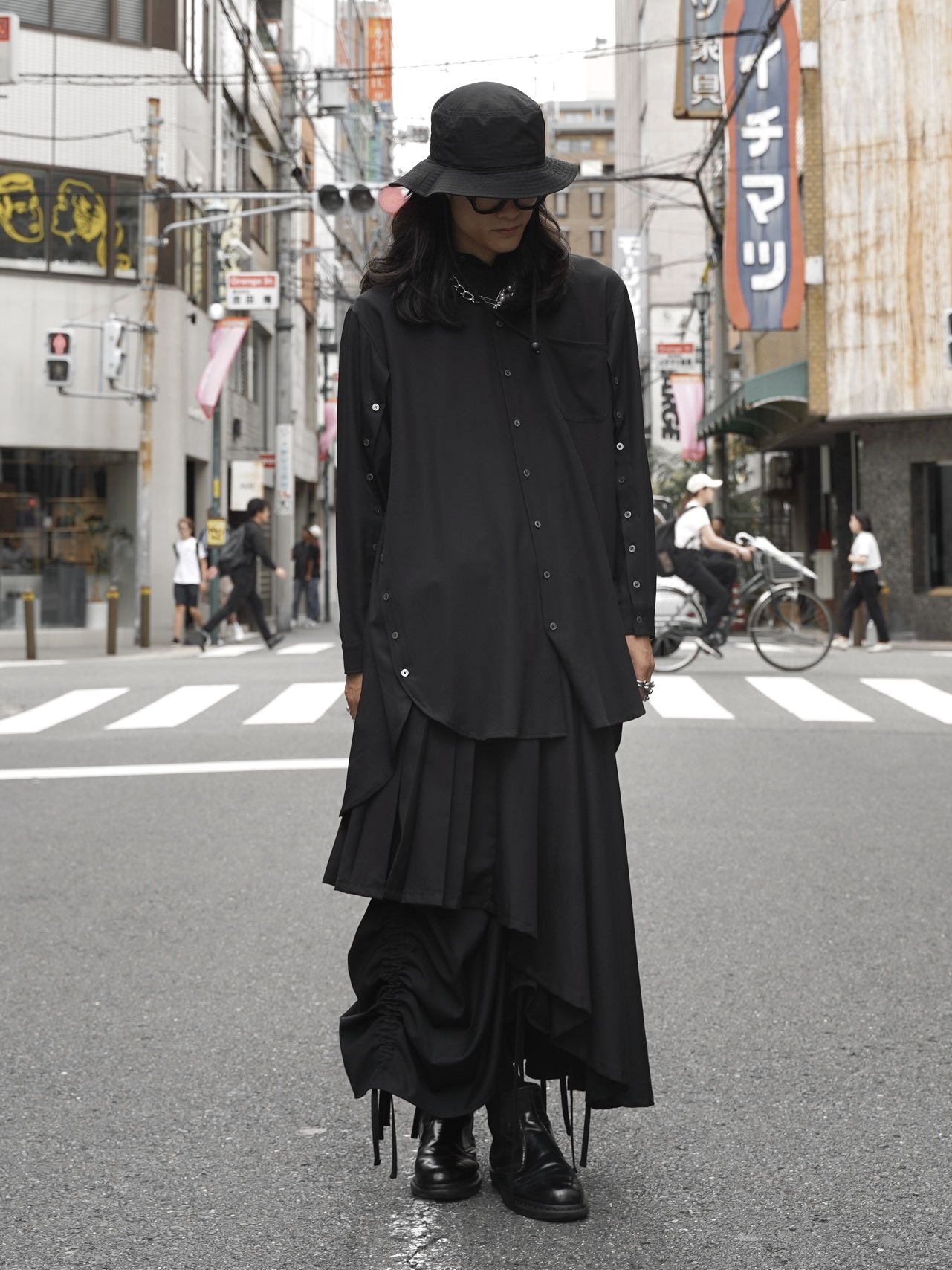 button pleats long shirt × skirt code