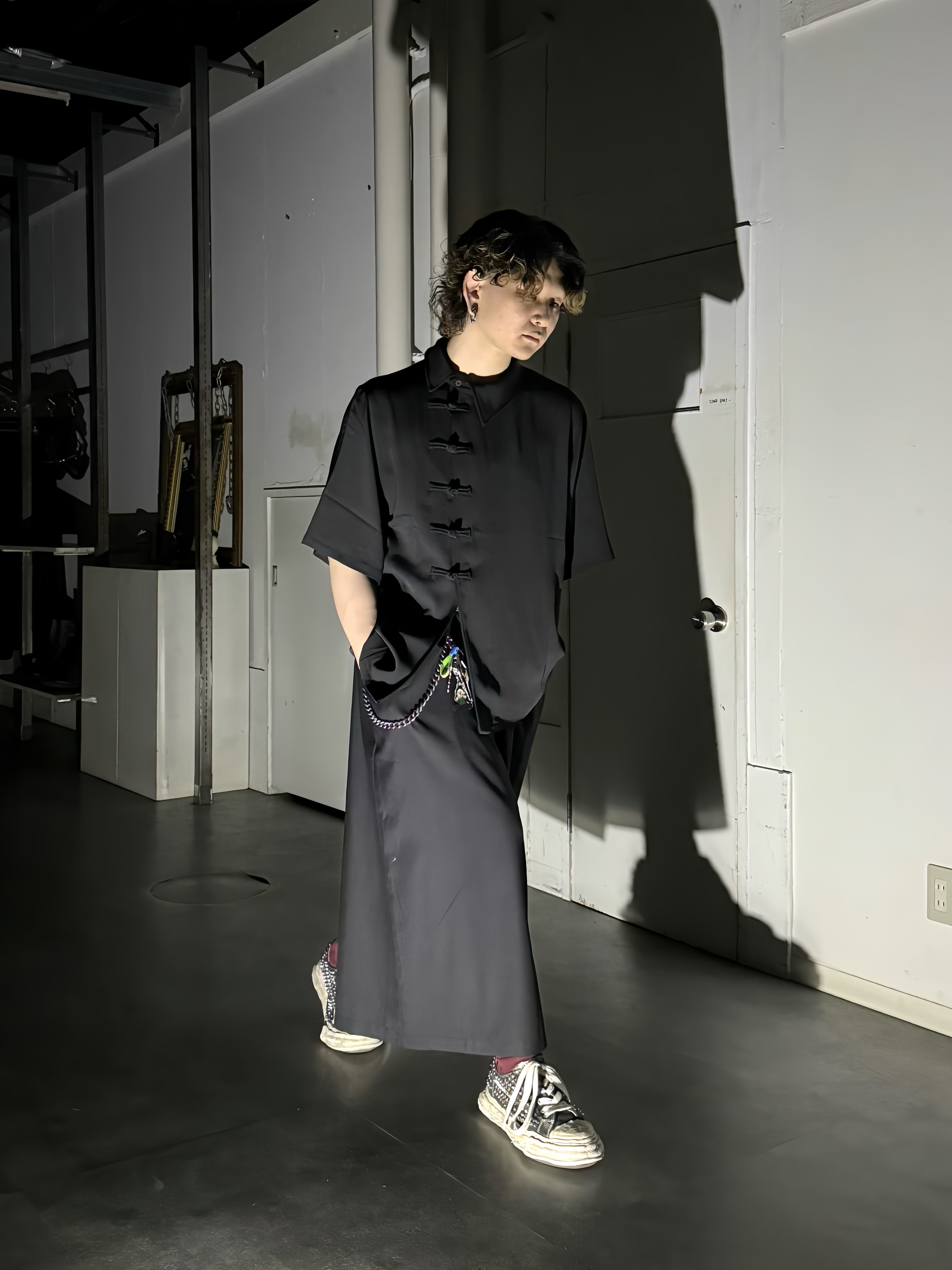 H/S satin asymmetry china shirts